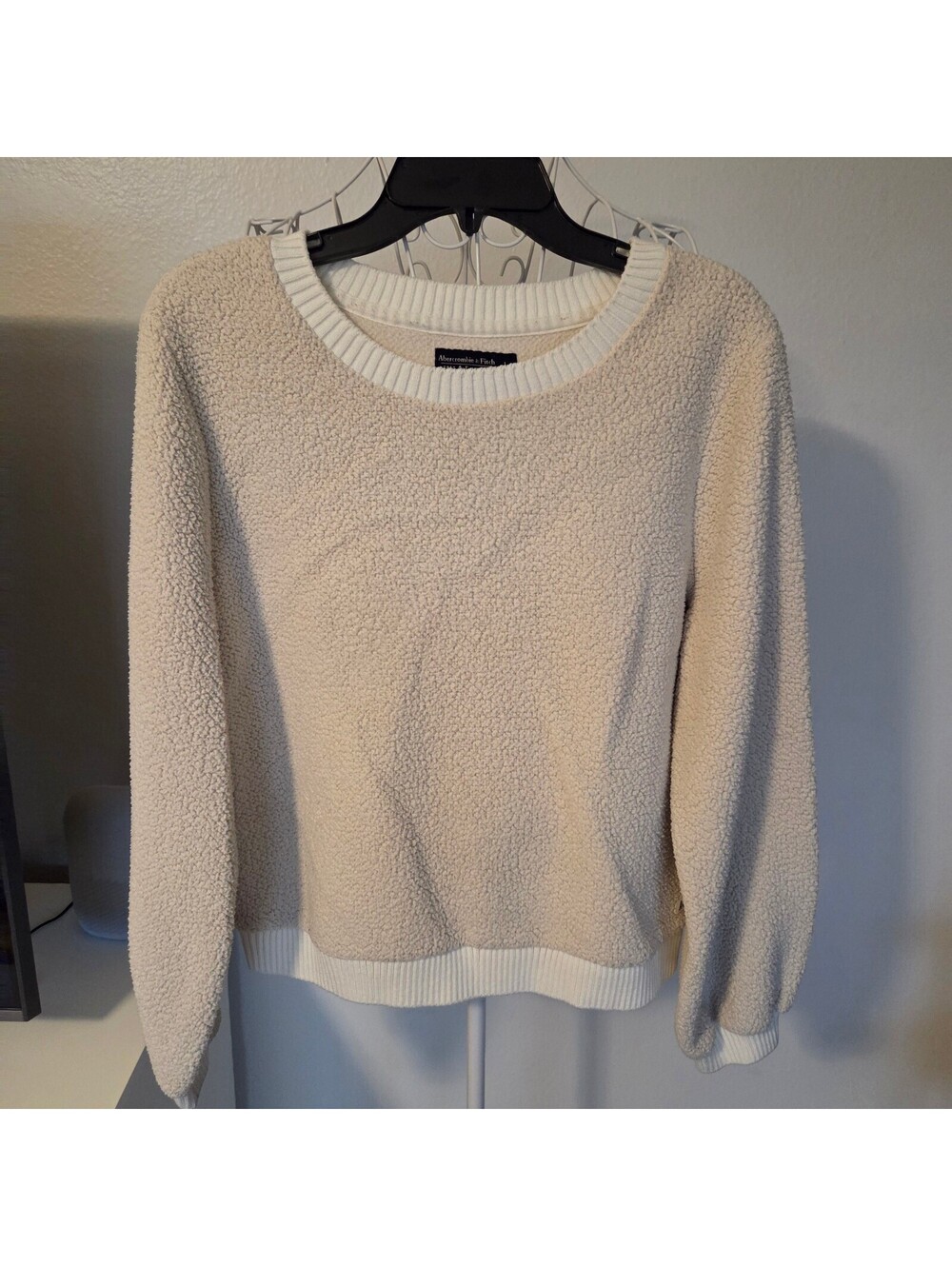 Abercrombie & Fitch Soft A&F Sherpa Pullover Sweater Size L Cream